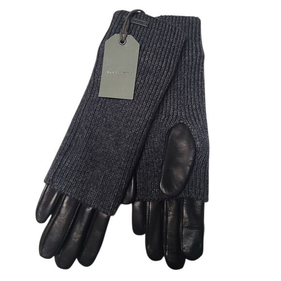 AllSaints Zoya Leather Cuff Gloves Small/Medium Charcoal Gray NWT - Picture 1 of 4